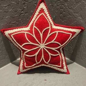 10" Wool Embroidered Red Handmade Christmas Star